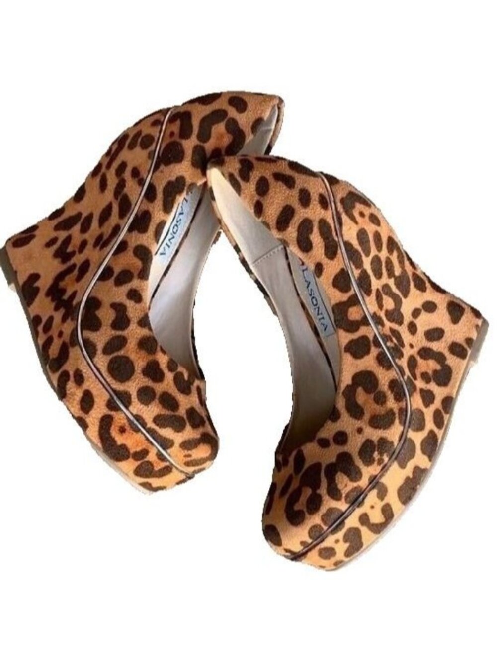 Y2K Lasonia Leopard Print Vegan Suede Platform Wedge Heels Pumps Women's 6 NEW